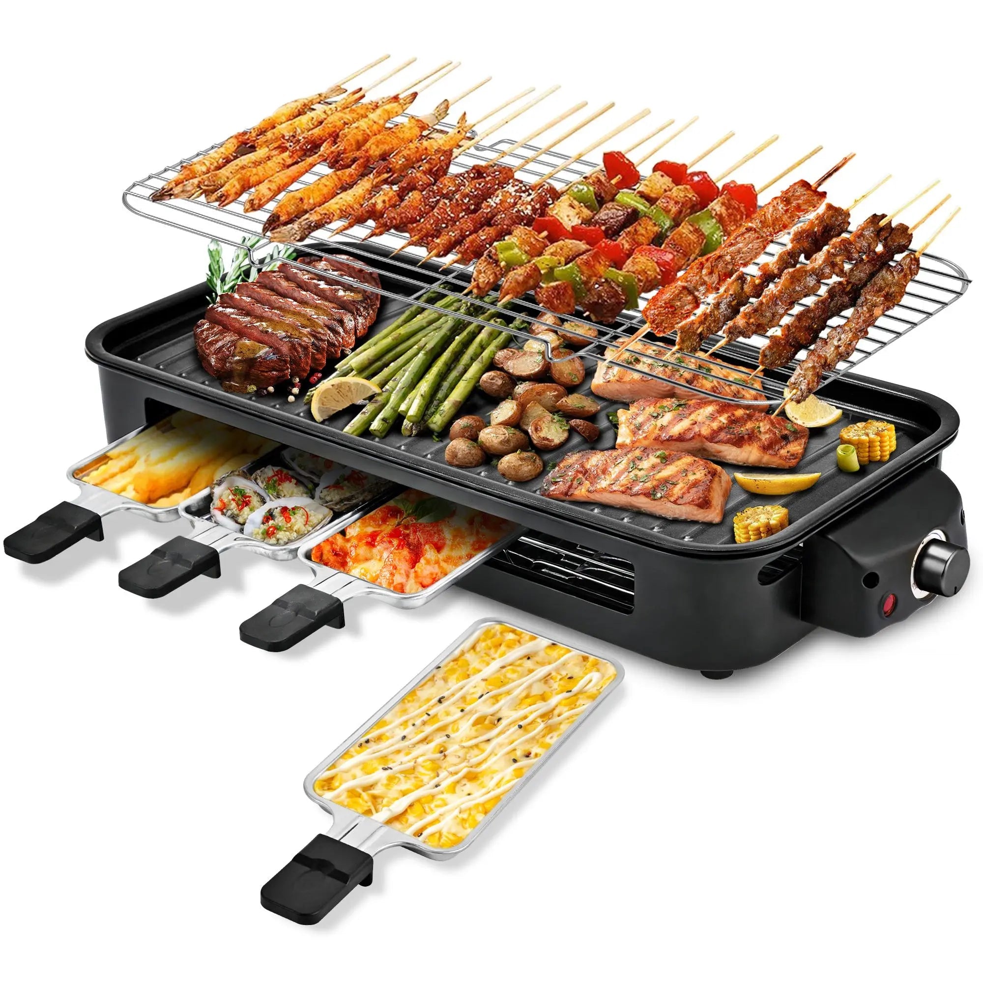1800W 2-in-1 Electric Grill & Pan, Detachable Non-Stick Plate, Easy Clean