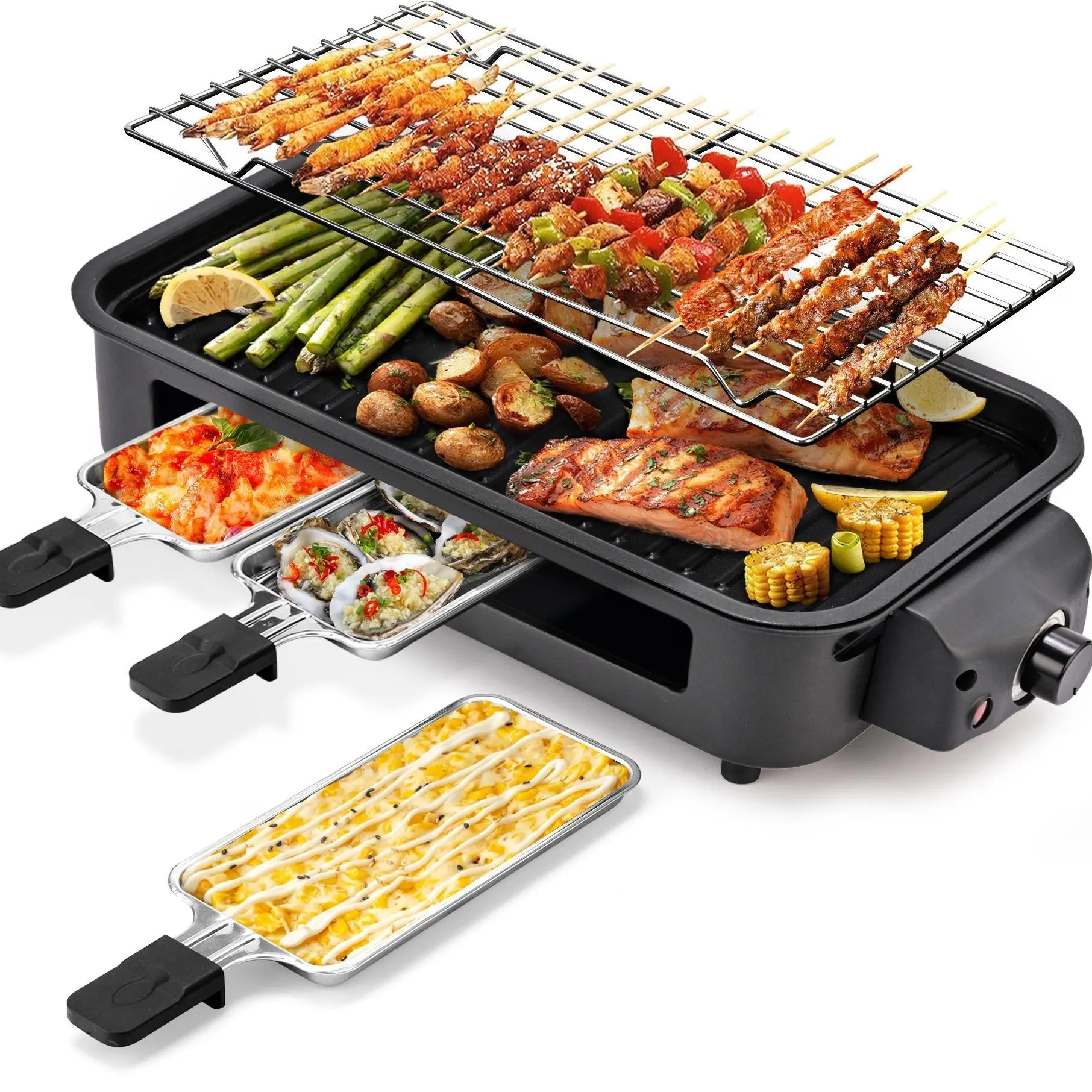 1800W 2-in-1 Electric Grill & Pan, Detachable Non-Stick Plate, Easy Clean