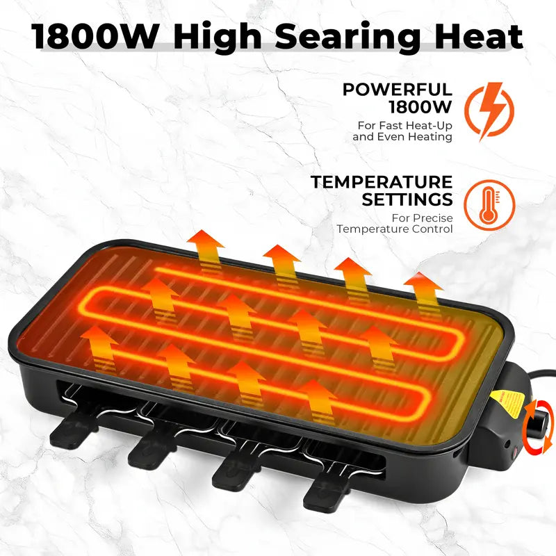 1800W 2-in-1 Electric Grill & Pan, Detachable Non-Stick Plate, Easy Clean