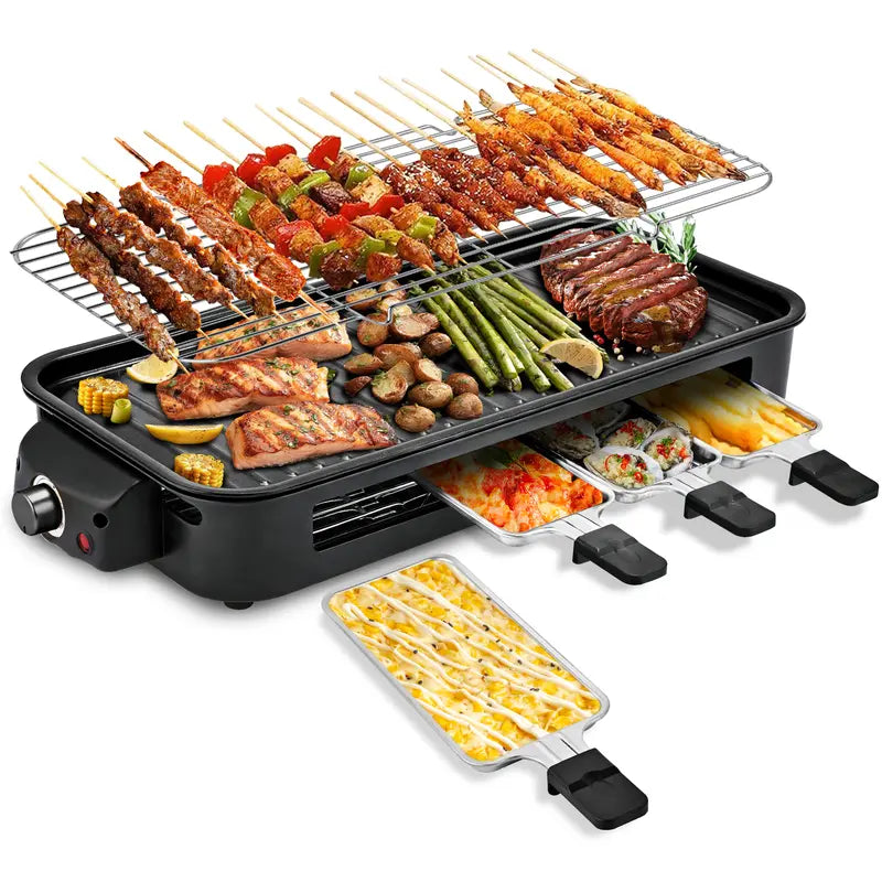 1800W 2-in-1 Electric Grill & Pan, Detachable Non-Stick Plate, Easy Clean