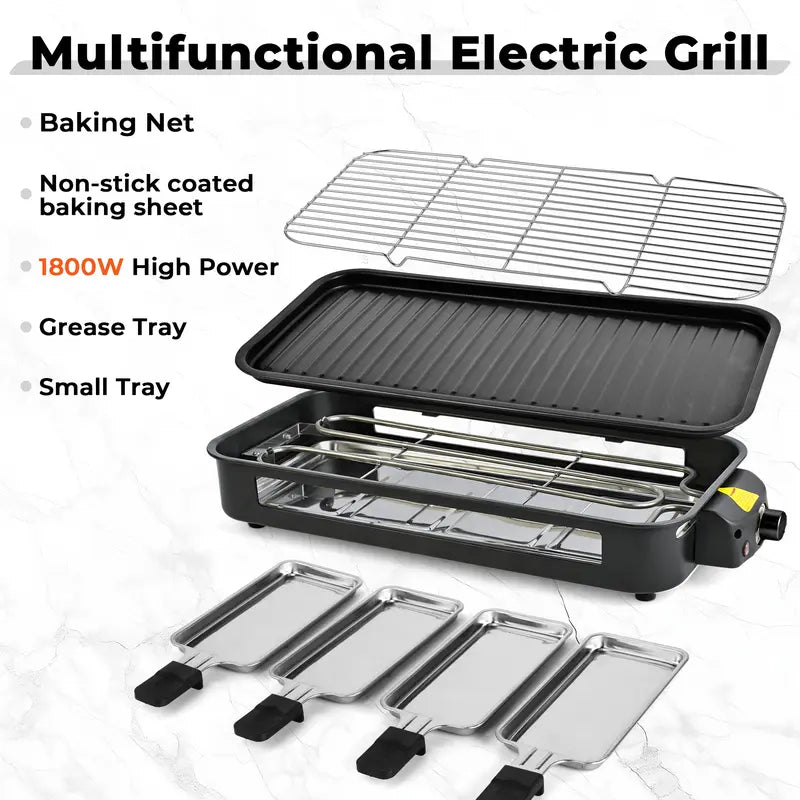 1800W 2-in-1 Electric Grill & Pan, Detachable Non-Stick Plate, Easy Clean