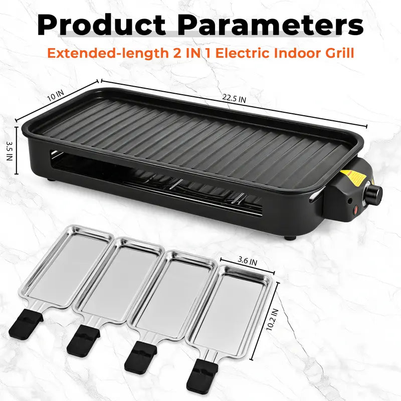 1800W 2-in-1 Electric Grill & Pan, Detachable Non-Stick Plate, Easy Clean