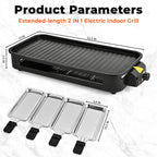1800W 2-in-1 Electric Grill & Pan, Detachable Non-Stick Plate, Easy Clean