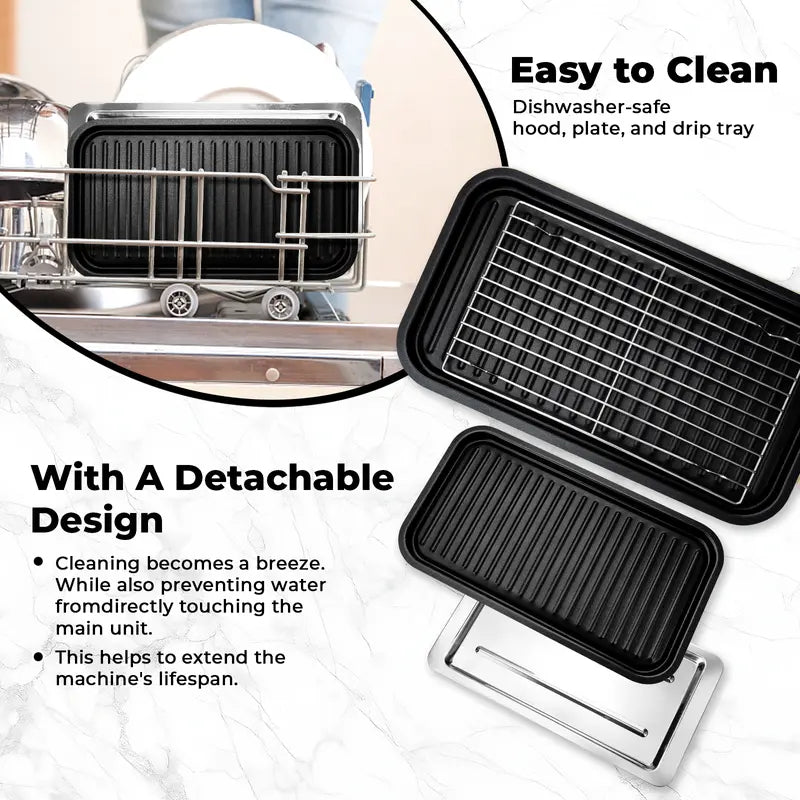 1800W 2-in-1 Electric Grill & Pan, Detachable Non-Stick Plate, Easy Clean