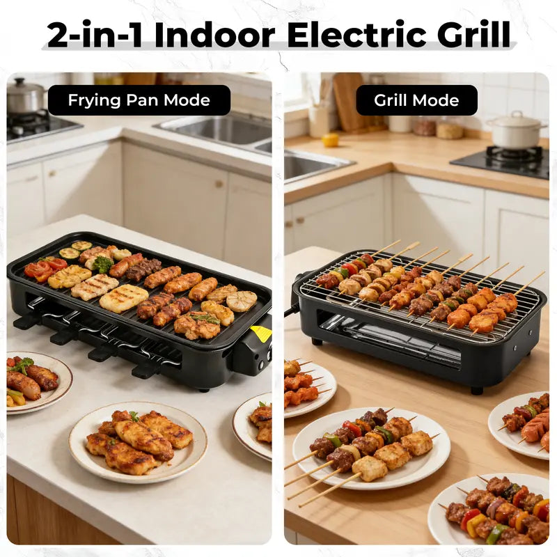 1800W 2-in-1 Electric Grill & Pan, Detachable Non-Stick Plate, Easy Clean